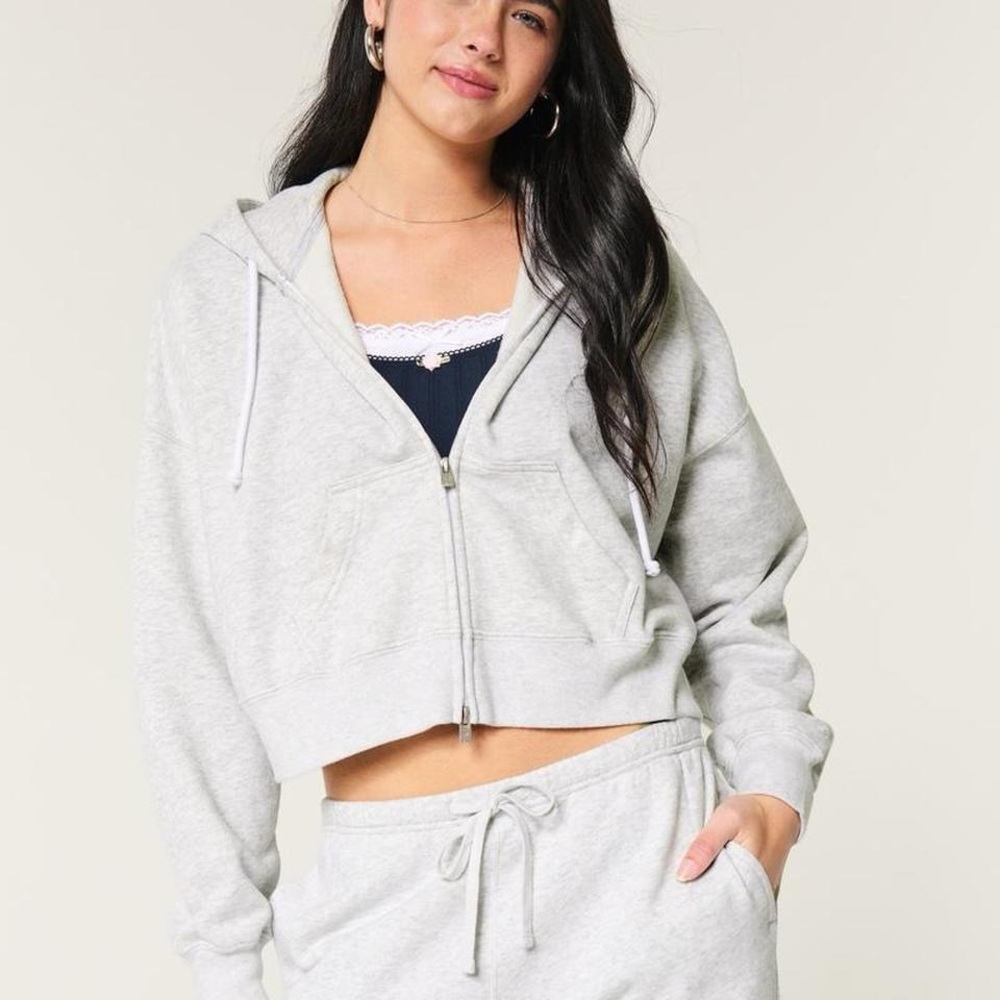 Hollister Gray Boxy Zip-Up Hoodie